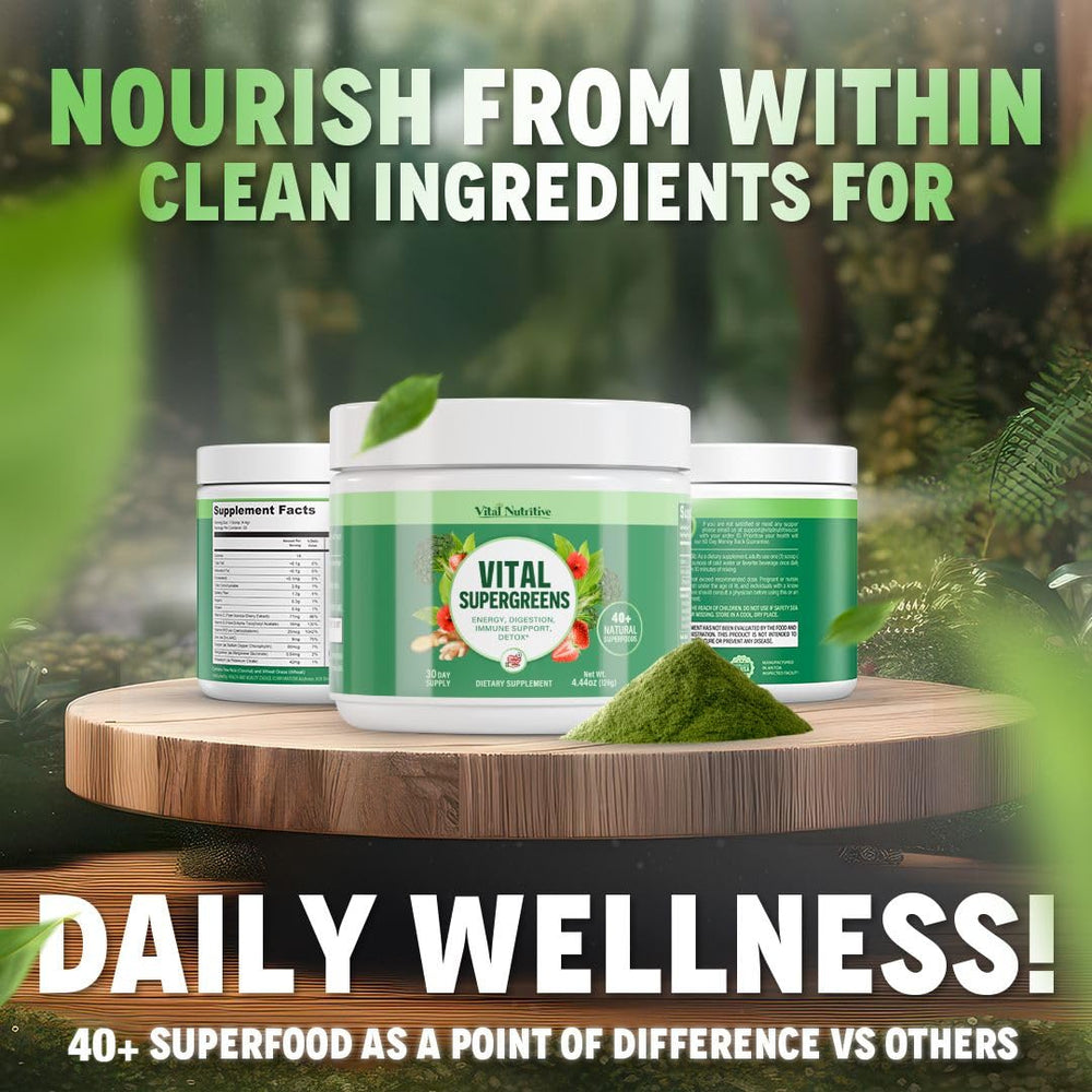 Vital Nutritive Vital Greens tea or water offers a clean energy lift