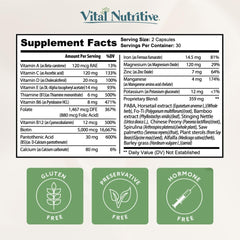 VITAL NUTRITIVE Vital Hair Complex bottle and glass—appealing, organized supplement routine for beauty care.