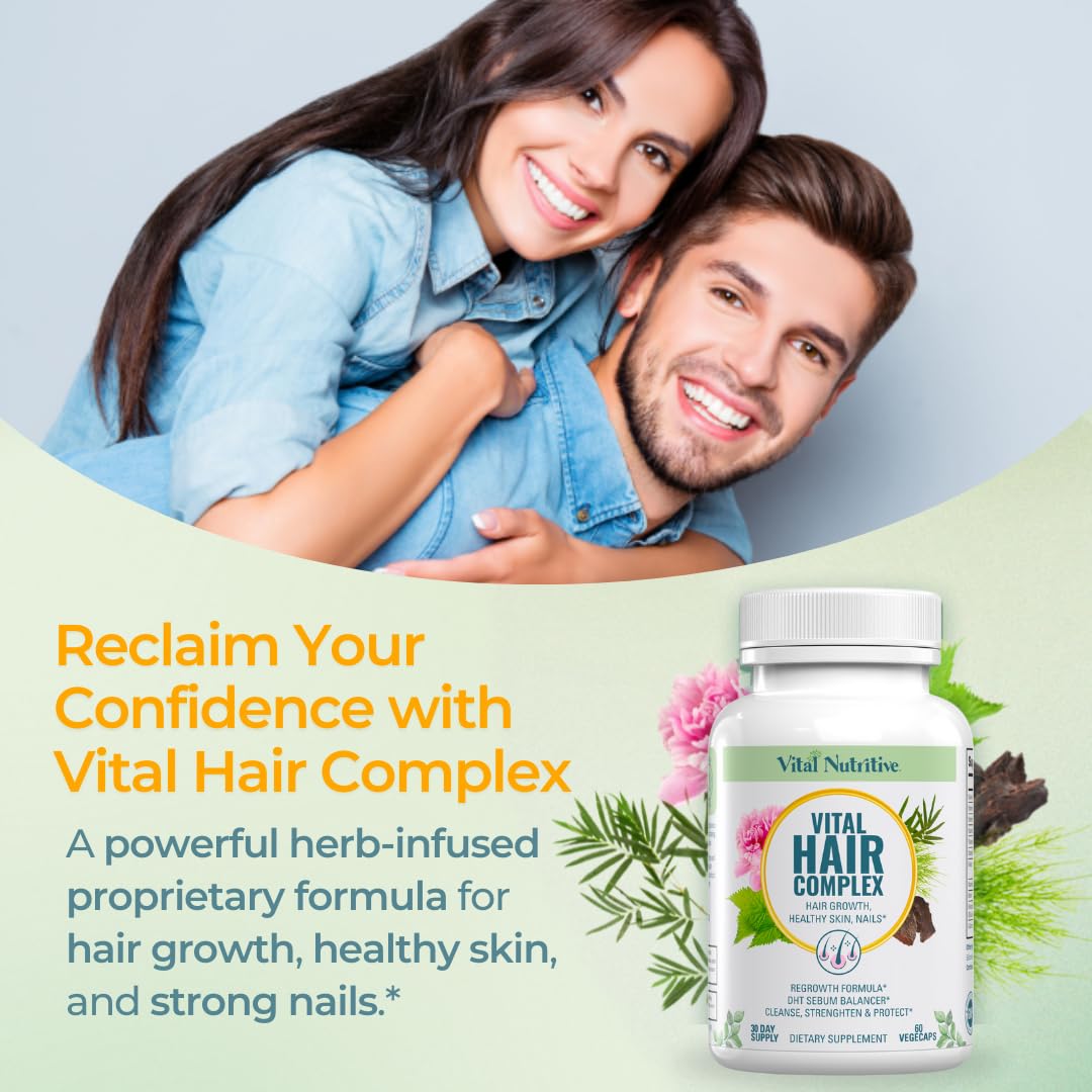 VITAL NUTRITIVE Vital Hair Complex capsules—biotin-rich formula supporting nail and skin glow.