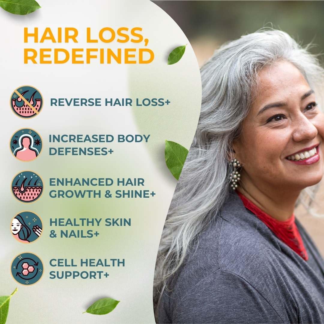 Hand holds Vital Hair Complex capsules for convenient daily hair growth support.