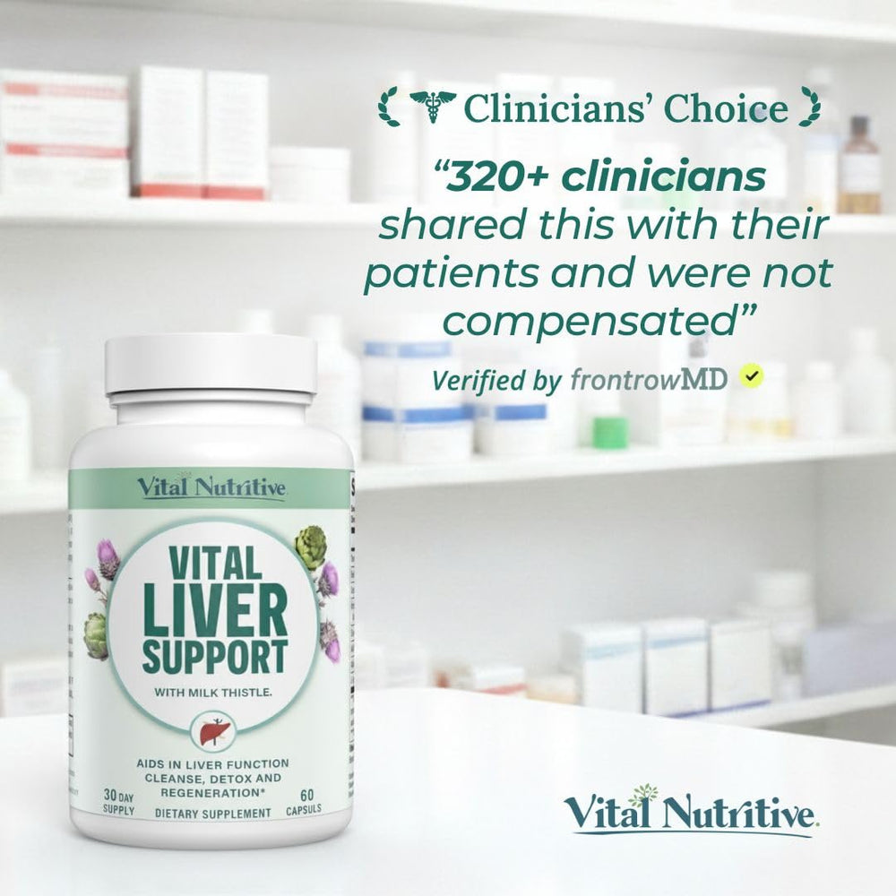 Vital Nutritive Vital Liver Support packaging featuring 9-in-1 ingredients.