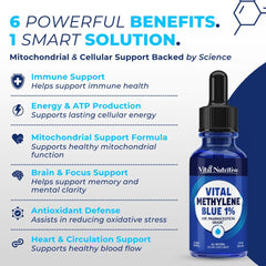 Vital Nutritive Methylene Blue Drops dropper: precise dosing for consistent daily use.