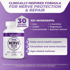Vital Nutritive Vital Nerve capsules being poured to illustrate daily use.