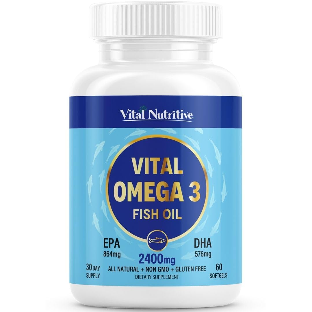Vital Nutritive Vital Omega-3 bottle showing high-potency capsules for brain and heart support.
