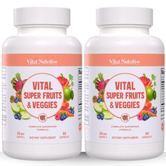 Vital Nutritive Vital Super Fruits & Veggies bottle on shelf for daily vitality.