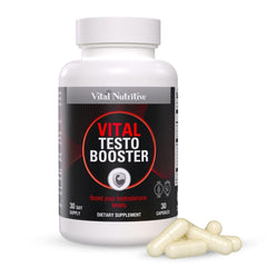 Vital Testo Support bottle with capsules highlights energy-friendly formula
