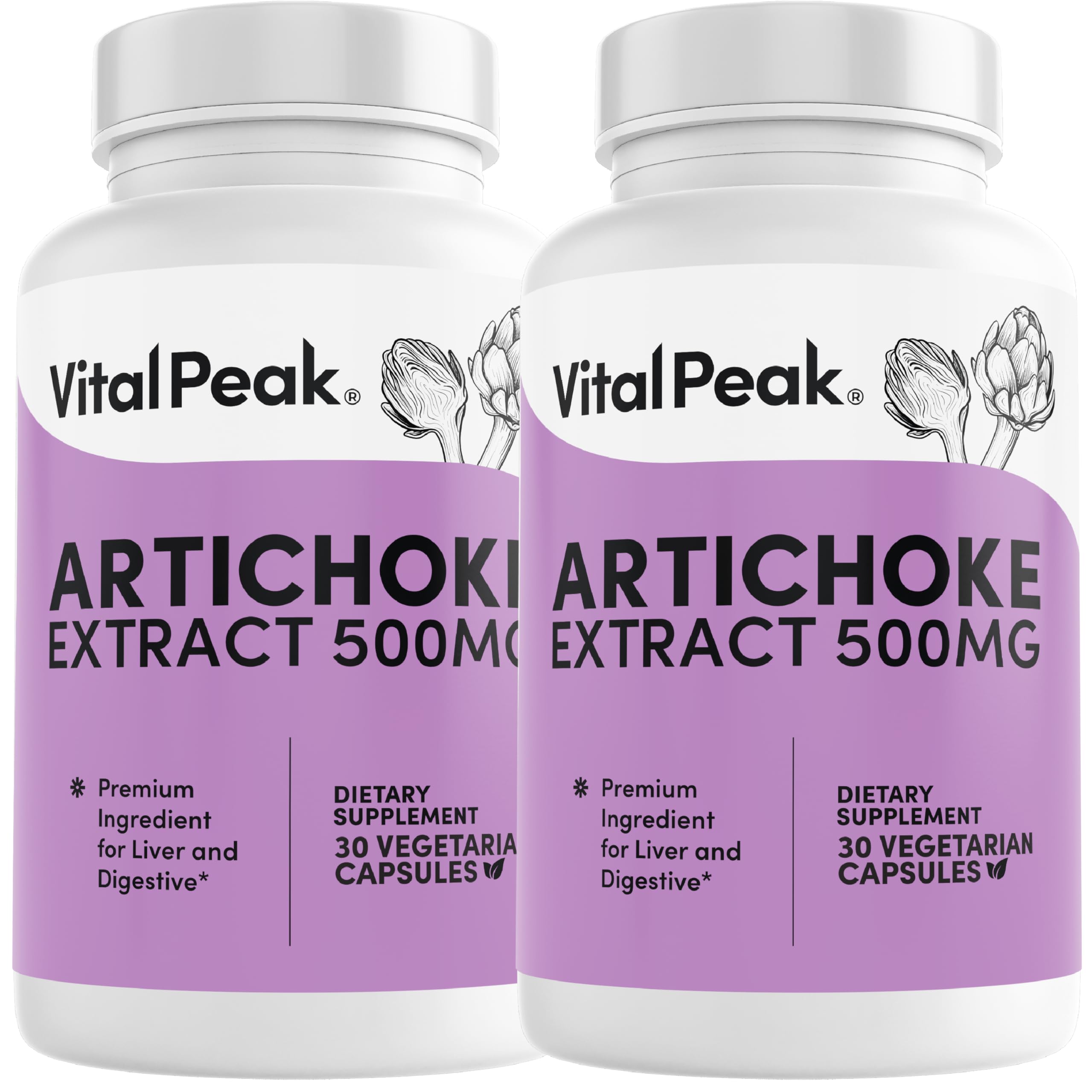 Vital Peak Artichoke 500mg capsule bottle for daily liver and digestion support.