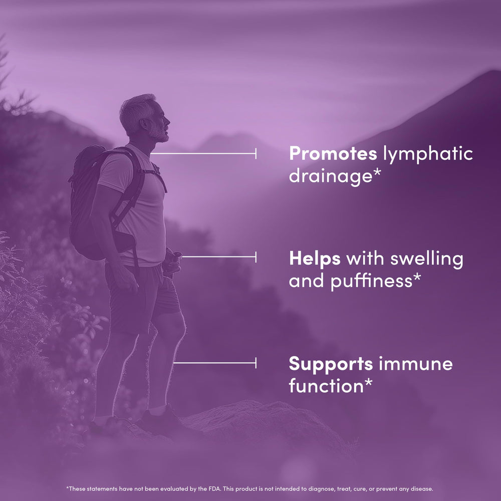 Vital Peak Lymph Peak on desk with label visible, convenient daily supplement.