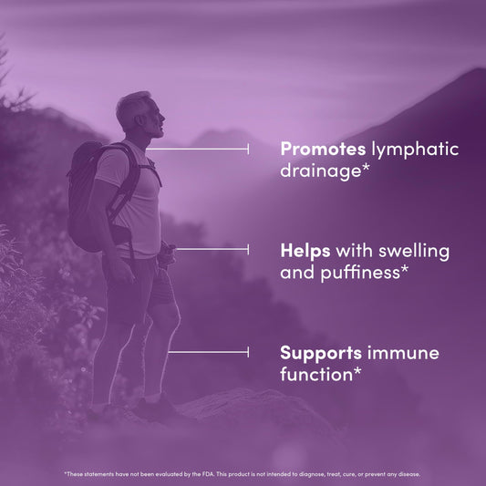 Vital Peak Lymph Peak on desk with label visible, convenient daily supplement.