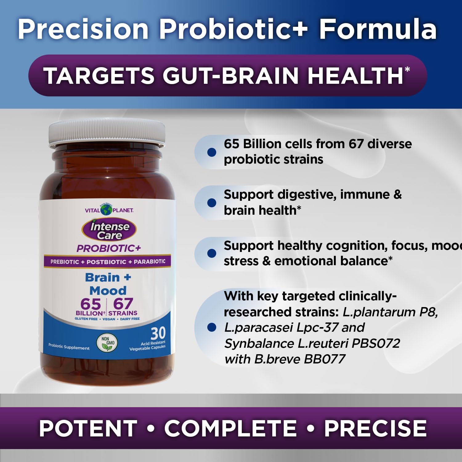 Vital Planet 4-in-1 probiotic packaging conveys comprehensive microbiome support