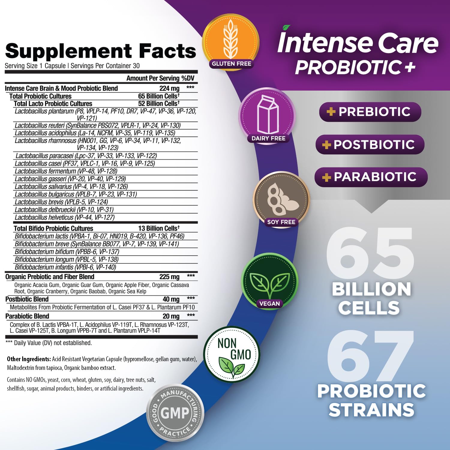 Vital Planet 65B CFU 67 strains capsule closeup for gut balance