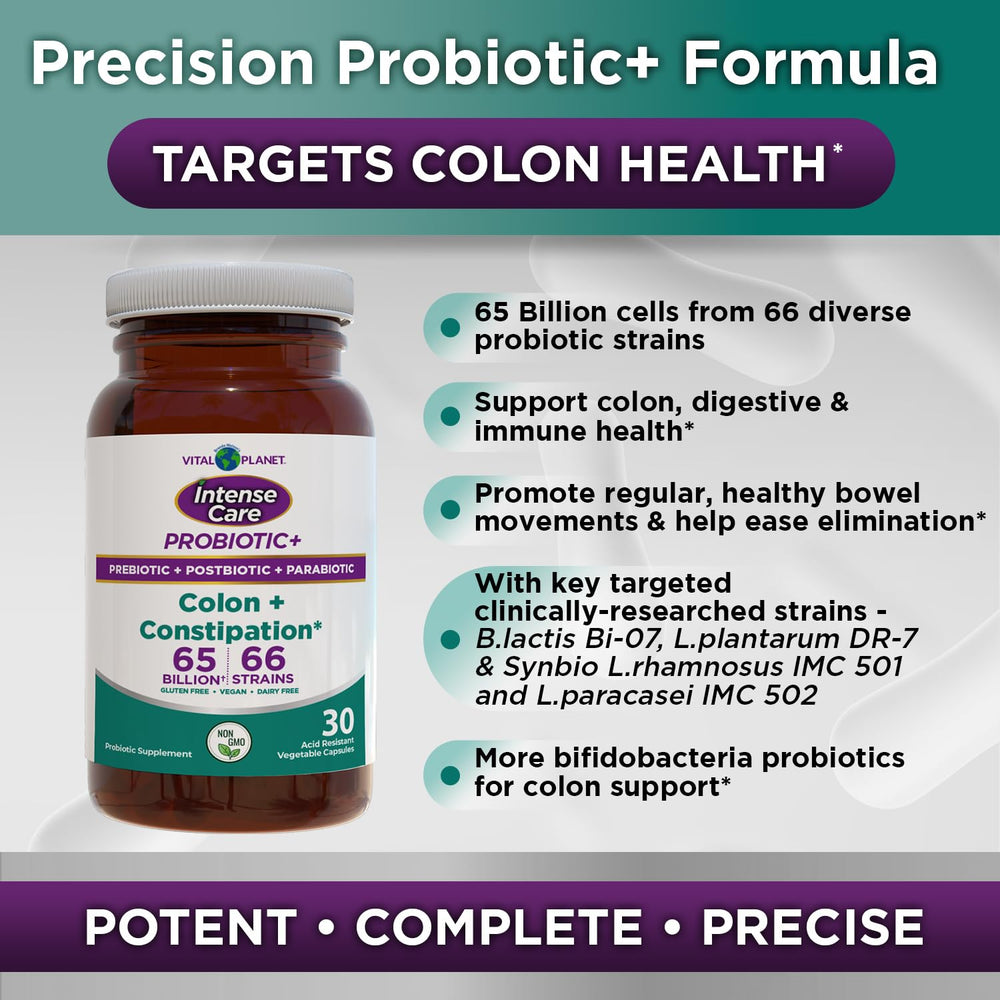 Vital Planet Intense Care digestive health illustration; visualizes microbiome support possibilities.