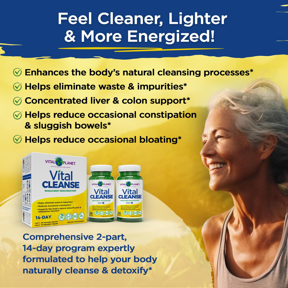 Vital Planet Vital Cleanse bottle front label with branding and dosage info