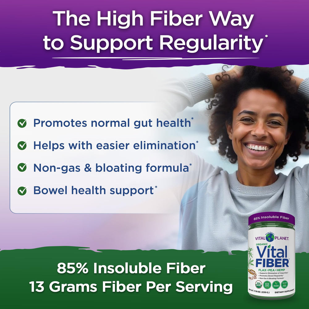 Vital Planet Vital Fiber powder mixing into a drink demonstrates versatile daily use.