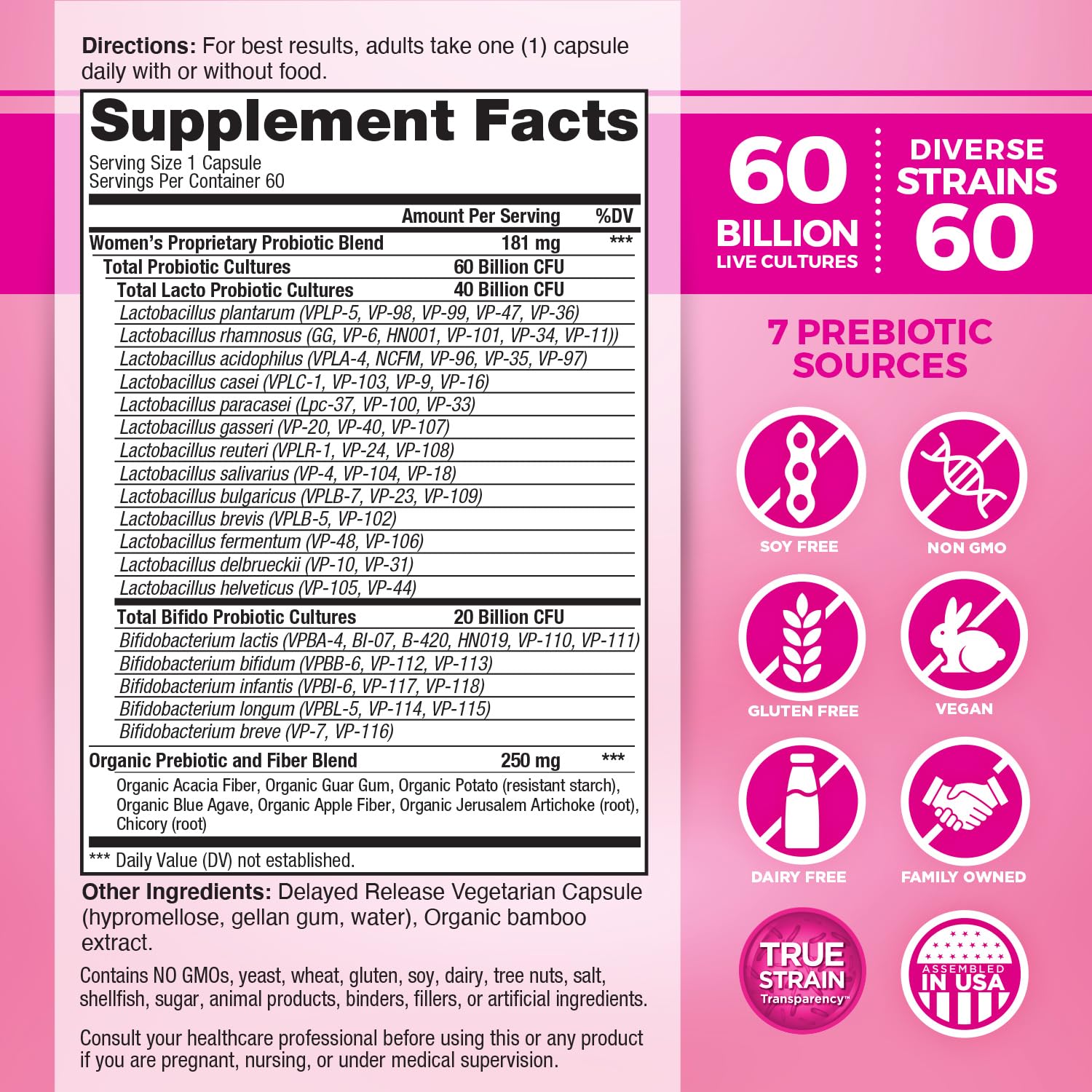 Vital Planet Vital Flora 60B CFU label highlighting diverse strains for gut balance
