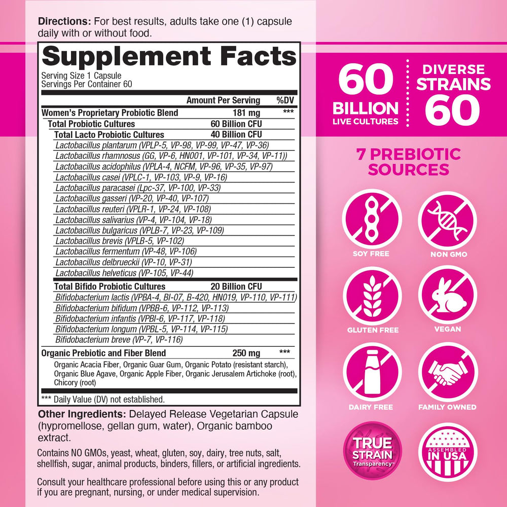 Vital Planet Vital Flora 60B CFU label highlighting diverse strains for gut balance