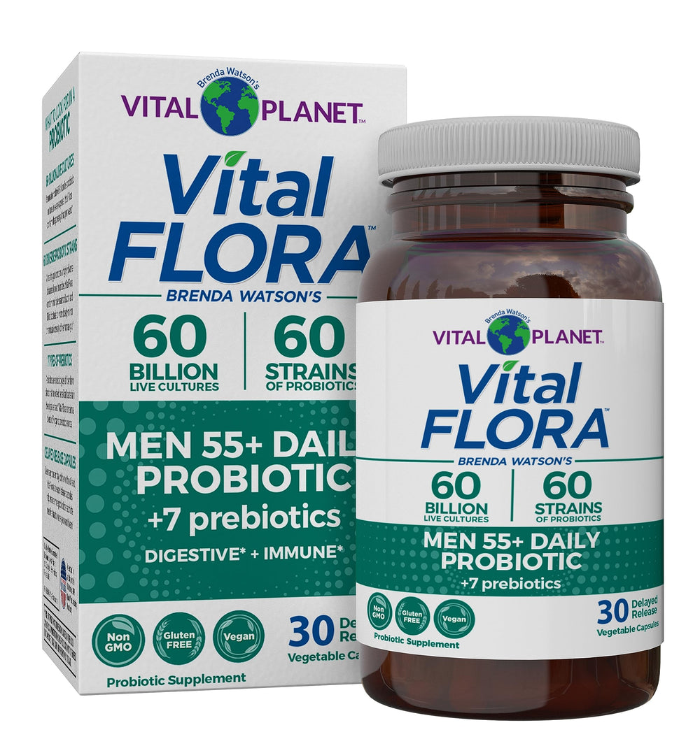 Vital Planet Vital Flora Men 55+ bottle for daily digestive balance.