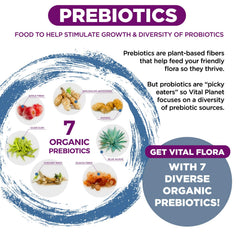Vital Flora seven organic prebiotics feed probiotics for gut health.