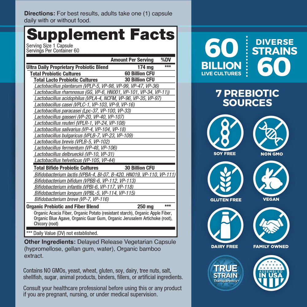 Vital Flora Ultra Daily capsules for daily use may support digestive comfort and regularity.