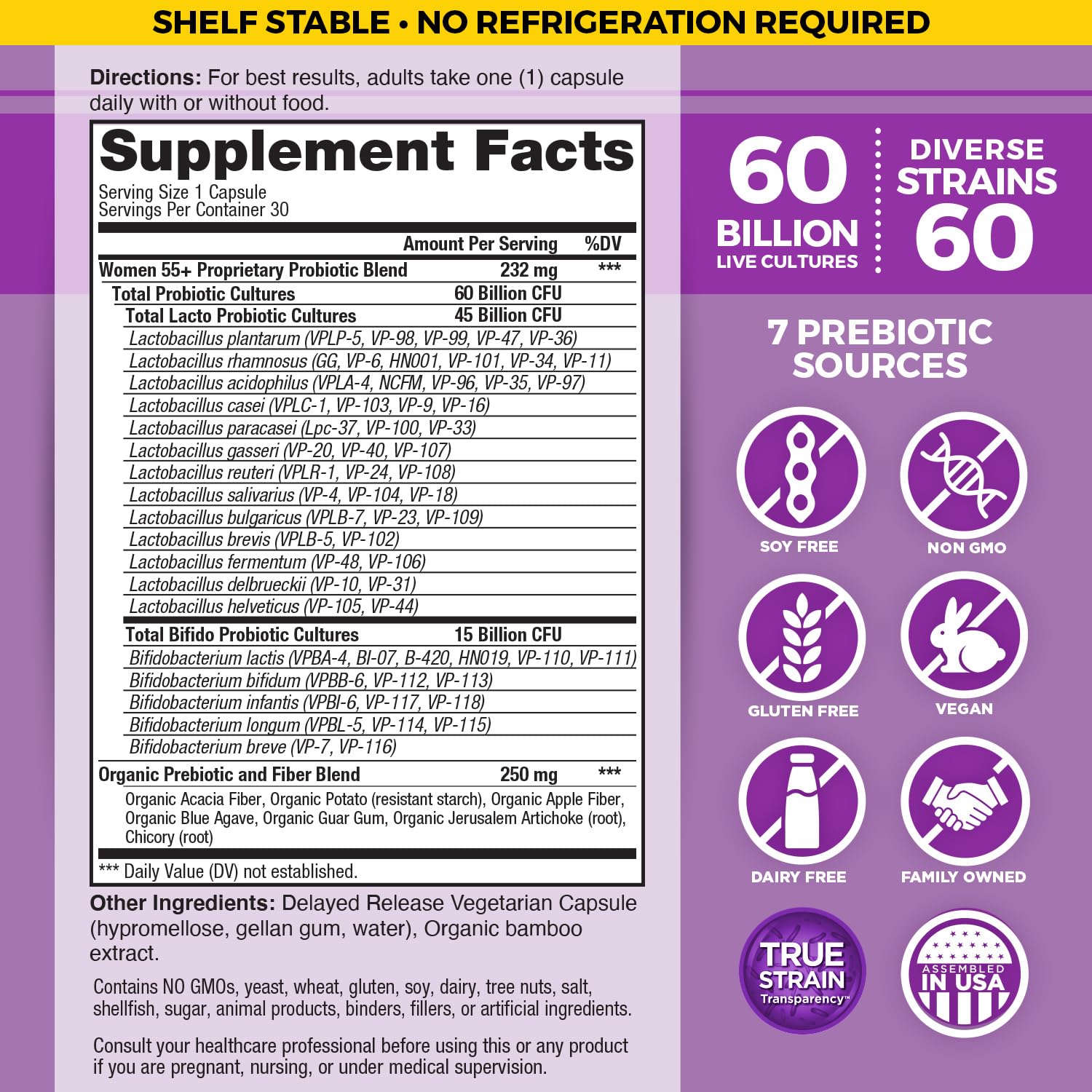 Vital Flora 60 billion CFU capsule close-up, high potency probiotic for gut diversity.