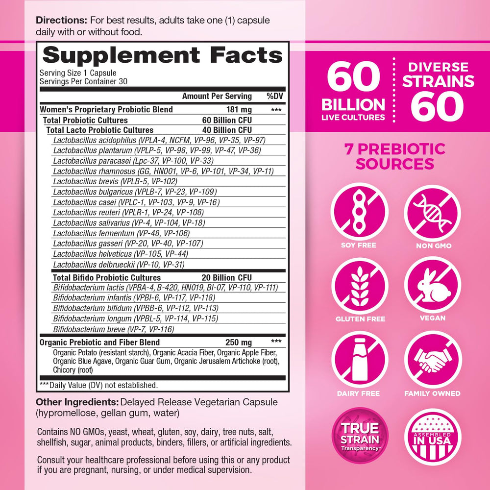 Vital Flora Women’s Daily capsules close-up highlights high-potency probiotic formula