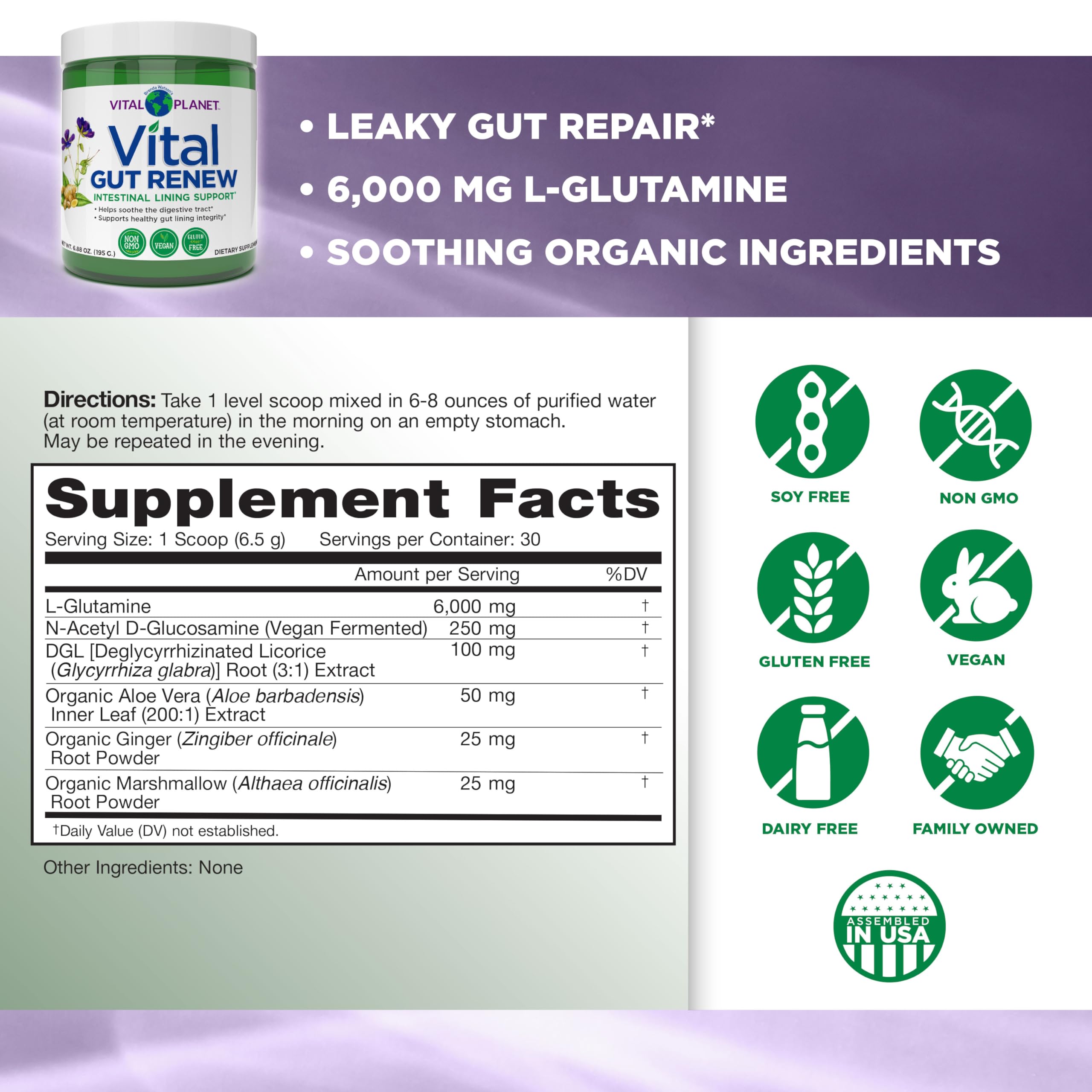 Pouring Vital Gut Renew into a glass of water shows easy mixing.
