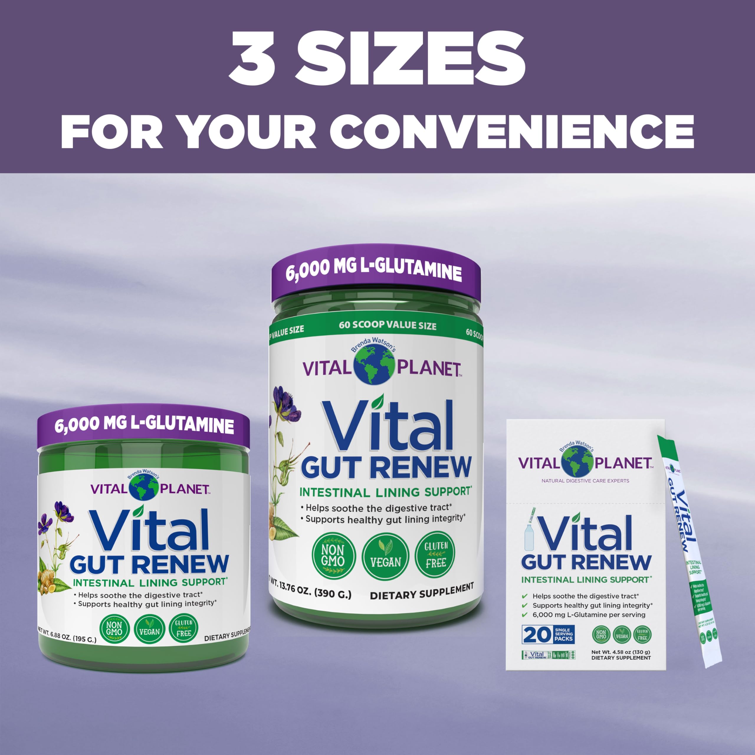 Vital Planet Vital Gut Renew single-serve pack ready for on-the-go use