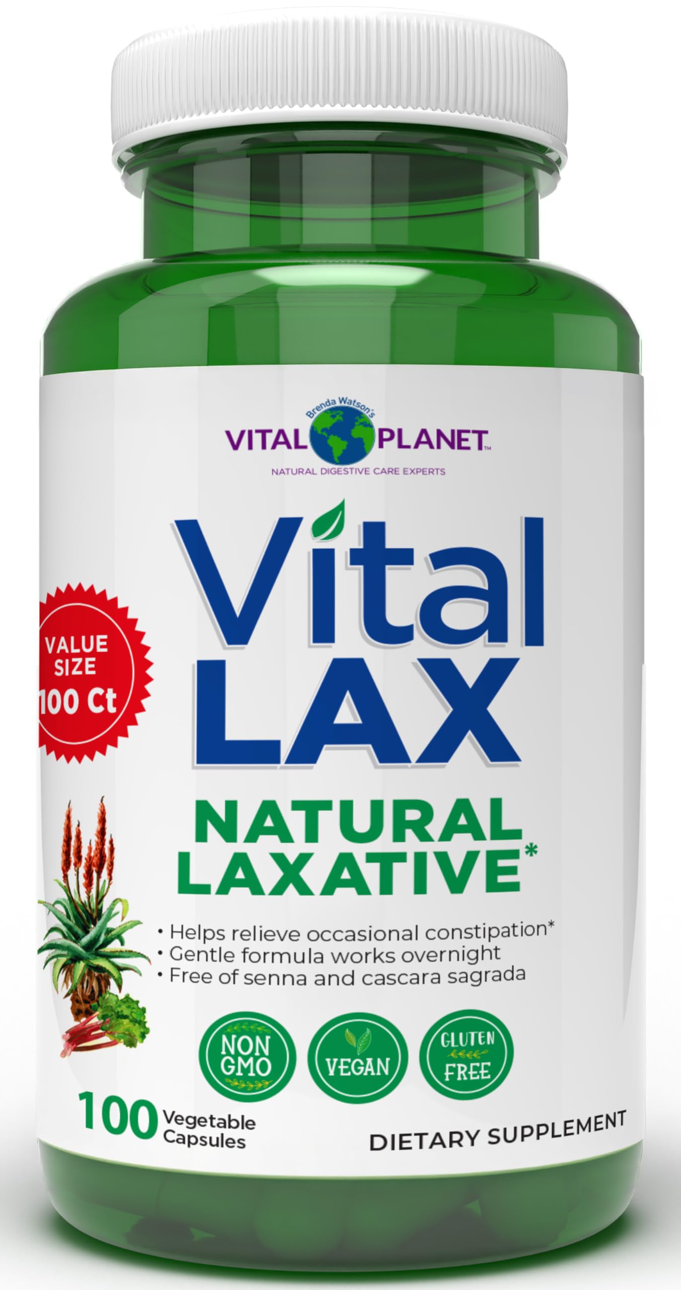Vital Lax bottle front by Vital Planet highlighting gentle support for occasional constipation
