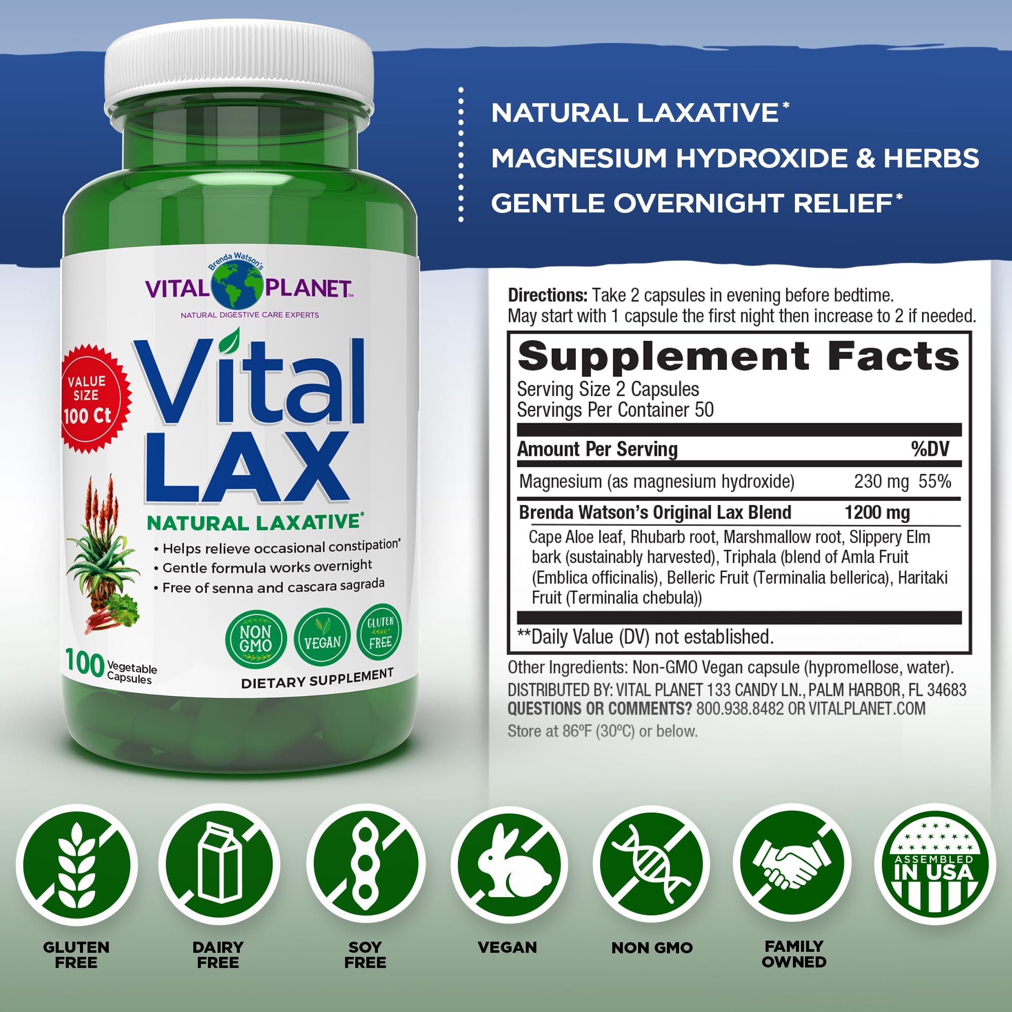Vital Lax capsules close-up showing herbal blend for smoother elimination