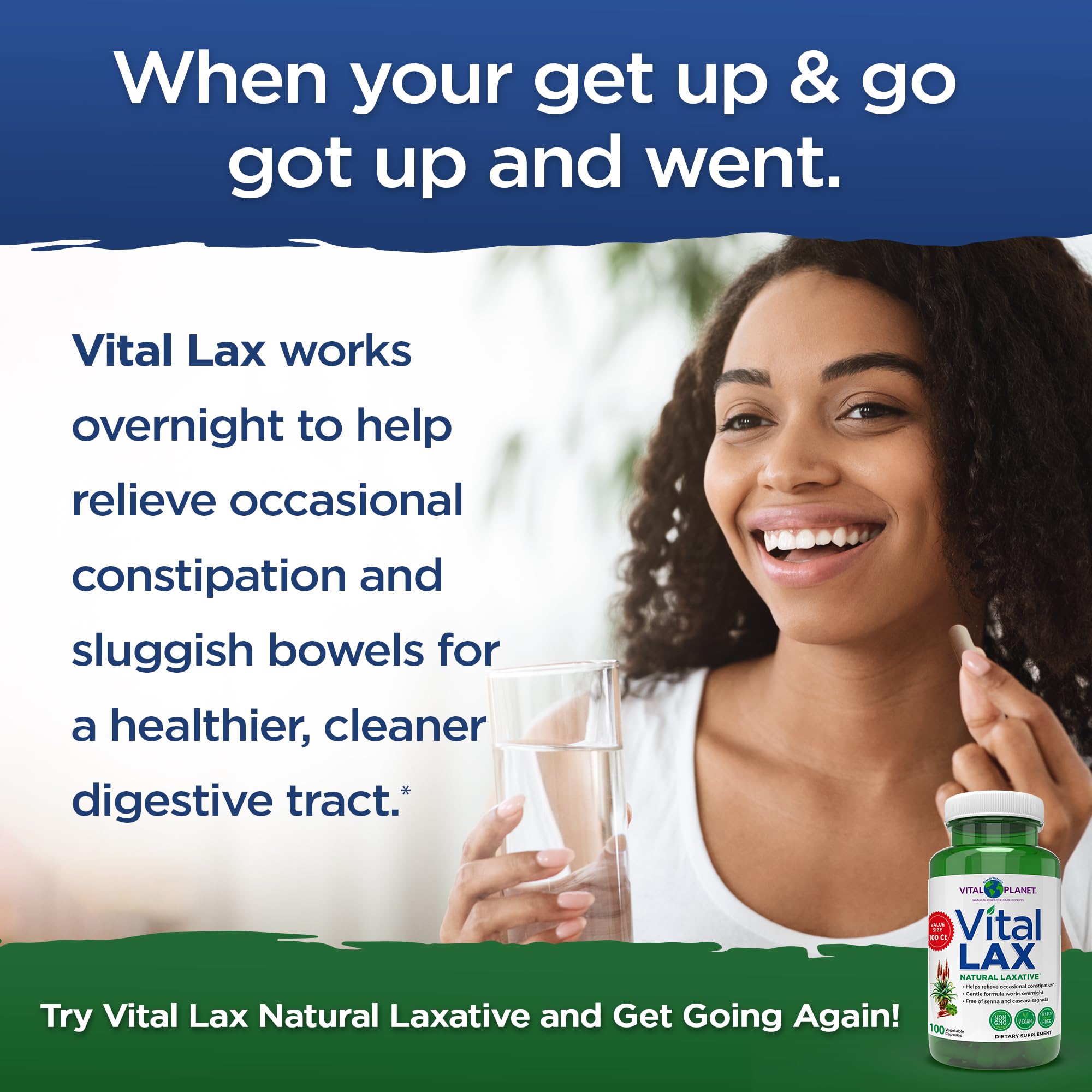 Vital Lax label detail noting vegan and non-GMO credentials