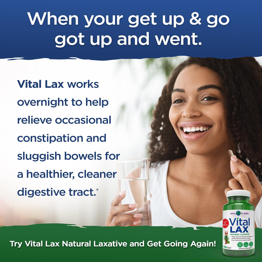 Vital Lax label detail noting vegan and non-GMO credentials