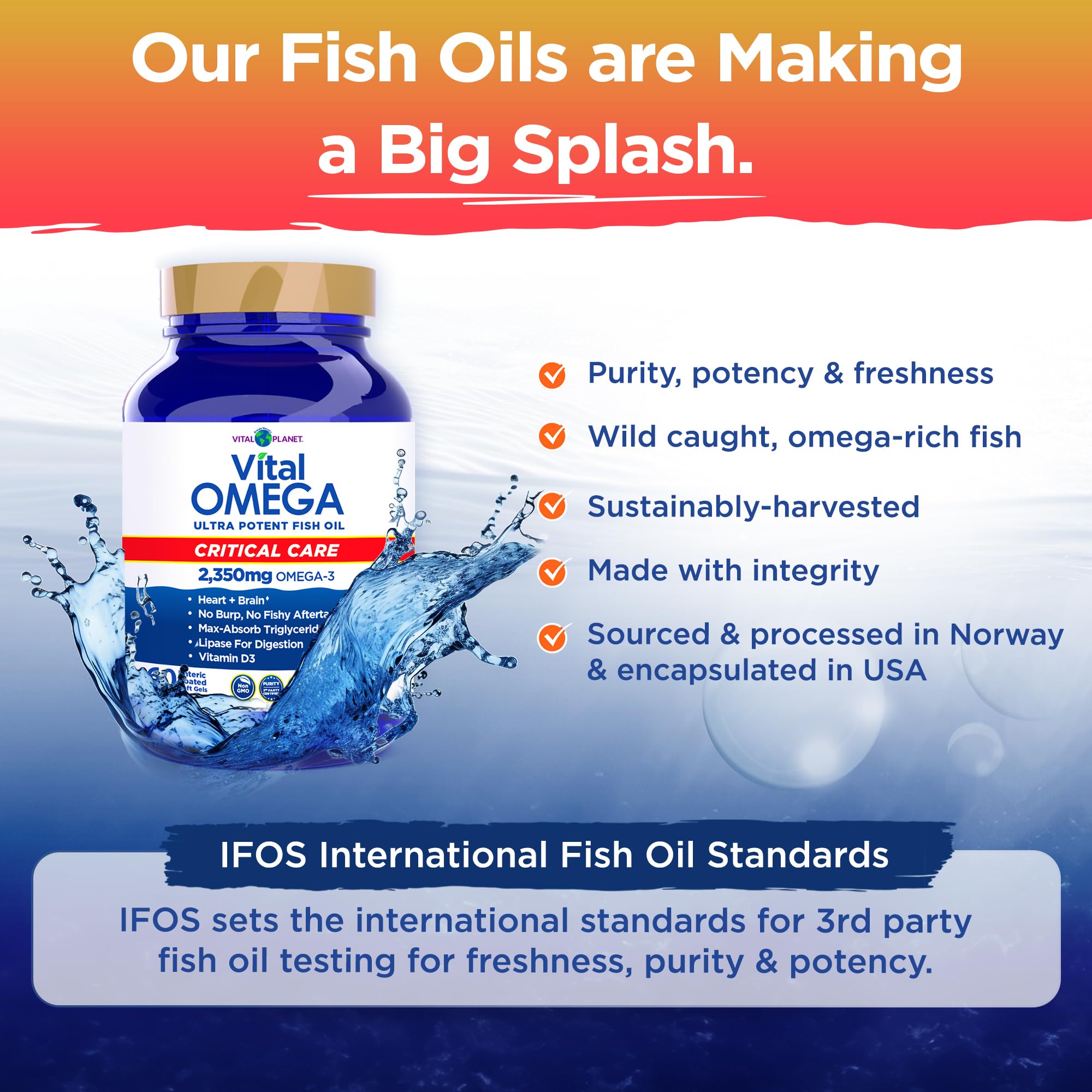 Wild-caught fish oil from Vital Planet, emphasizing Norway-sourced sustainable oil