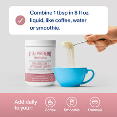 Vital Proteins Bioactive Collagen Complex powder dissolving in a glass of drink.
