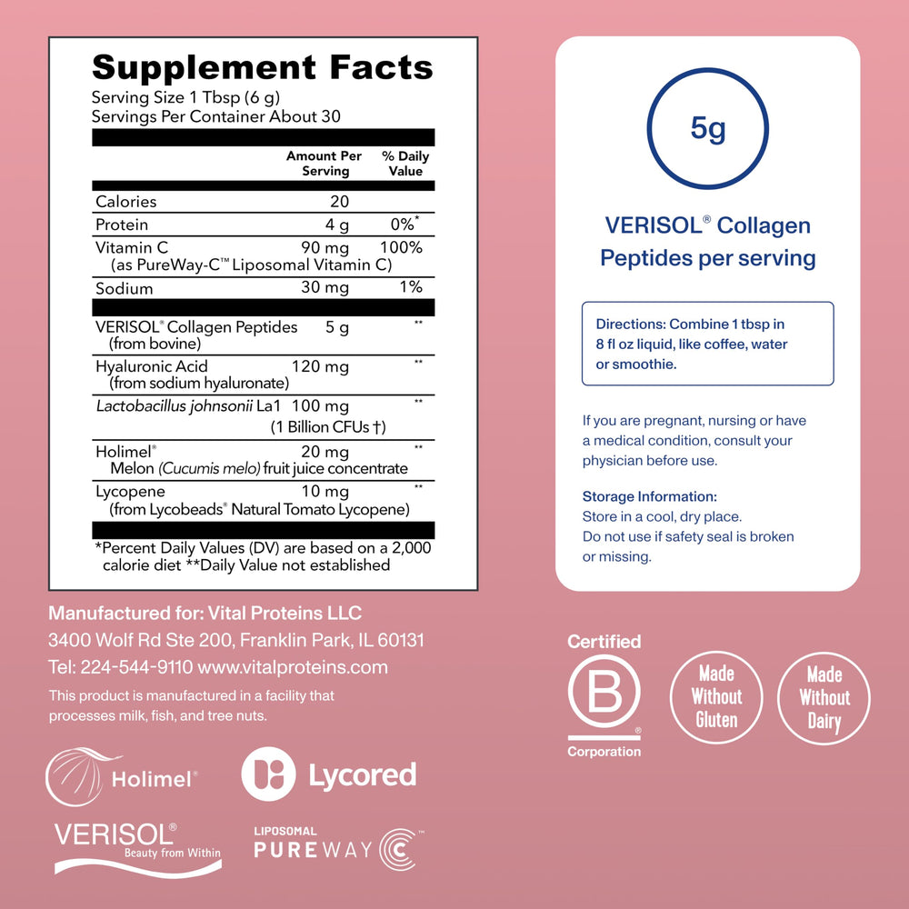Vital Proteins Bioactive Collagen Complex being stirred into a liquid for easy use.