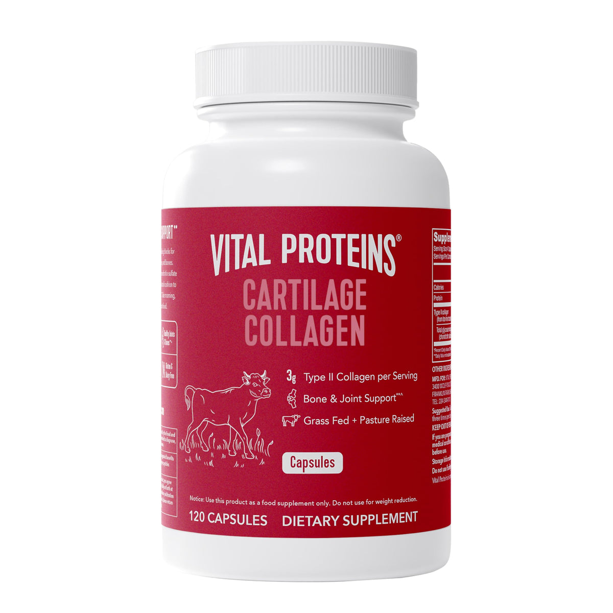 Vital Proteins Cartilage Collagen Pills bottle with capsules suggesting joint support potential.