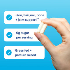 Vital Proteins collagen capsules image features hair and nails benefits