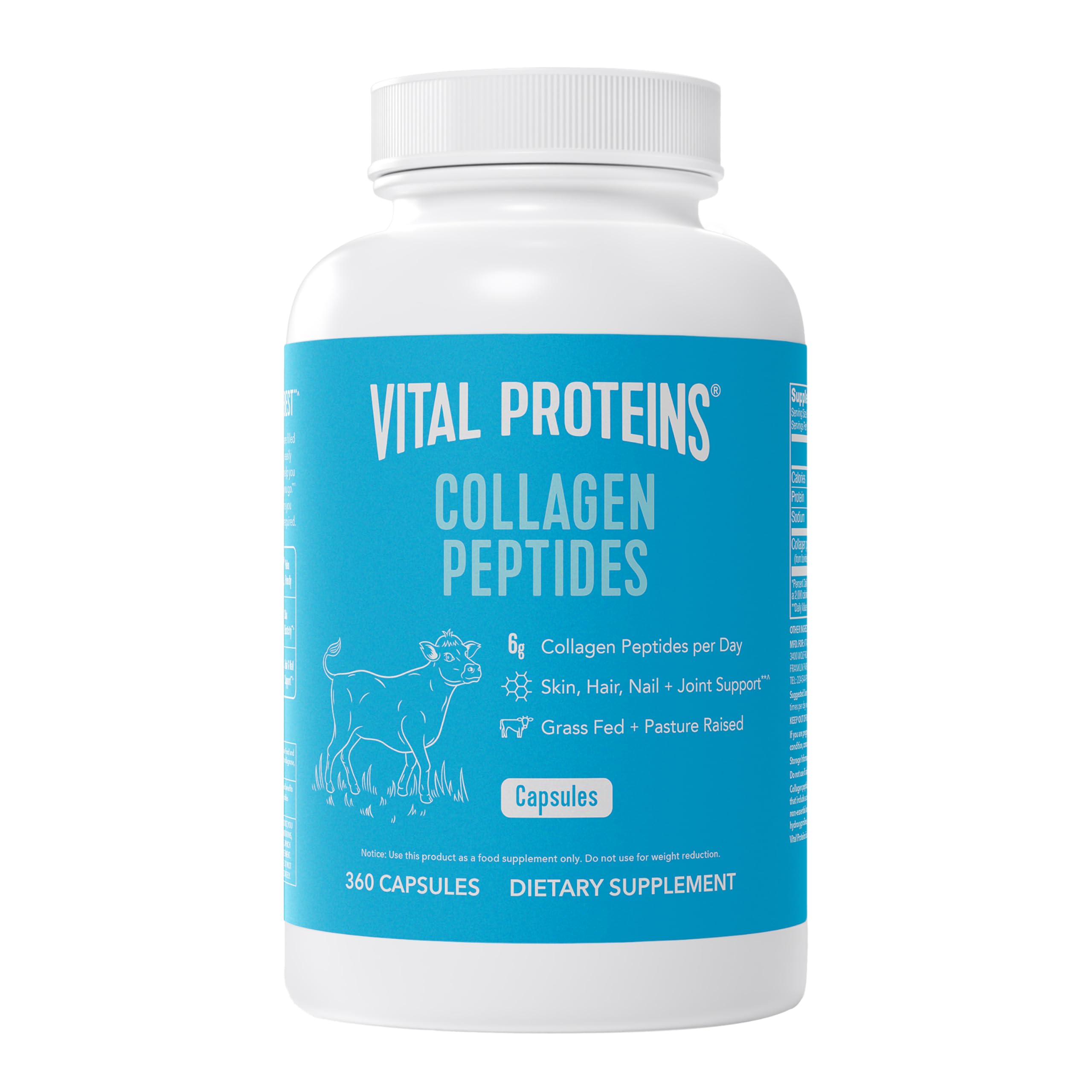 Vital Proteins collagen capsules bottle supports easy daily wellness for hair and skin
