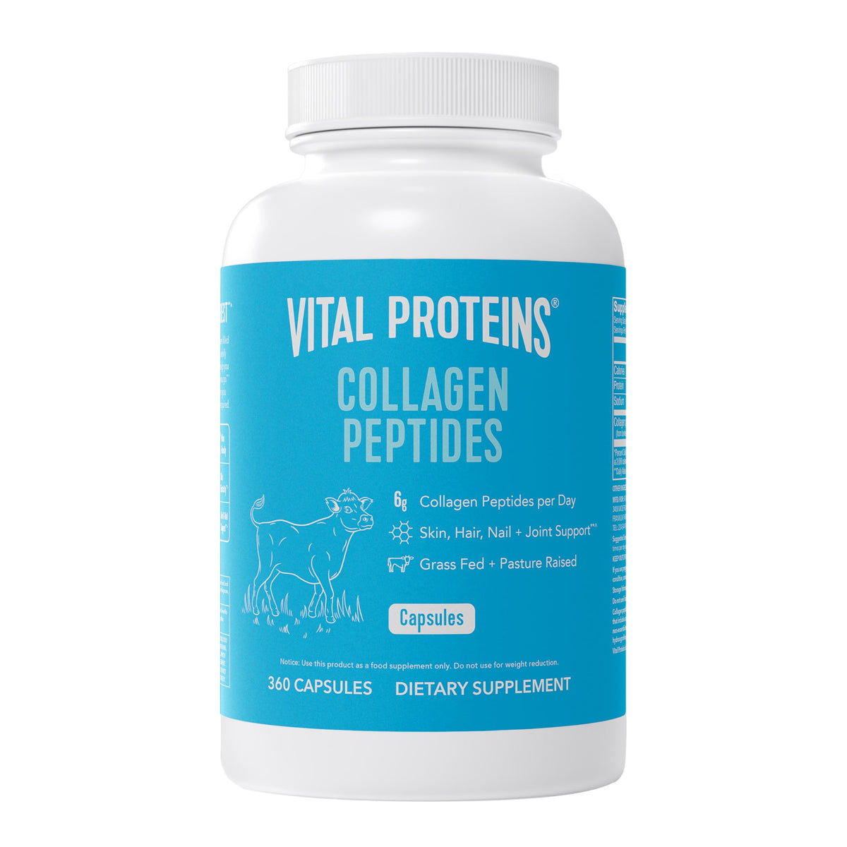 Vital Proteins collagen capsules bottle supports easy daily wellness for hair and skin
