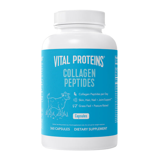 Vital Proteins collagen capsules bottle supports easy daily wellness for hair and skin