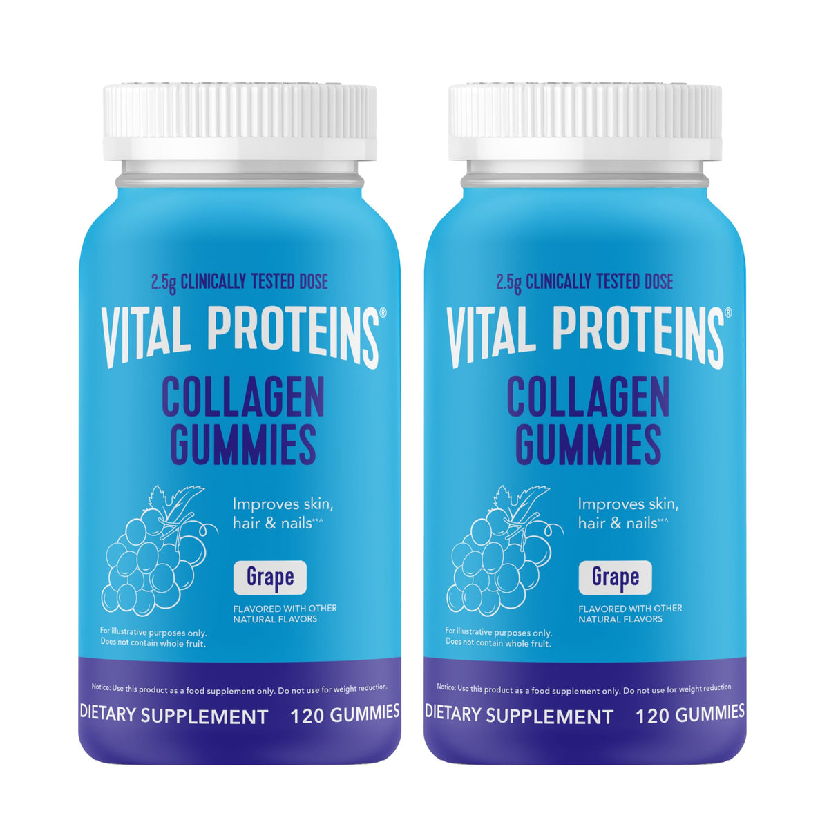 Vital Proteins Collagen Gummies bottle front highlights grape flavor and daily collagen support.