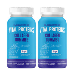 Vital Proteins Collagen Gummies bottle front highlights grape flavor and daily collagen support.