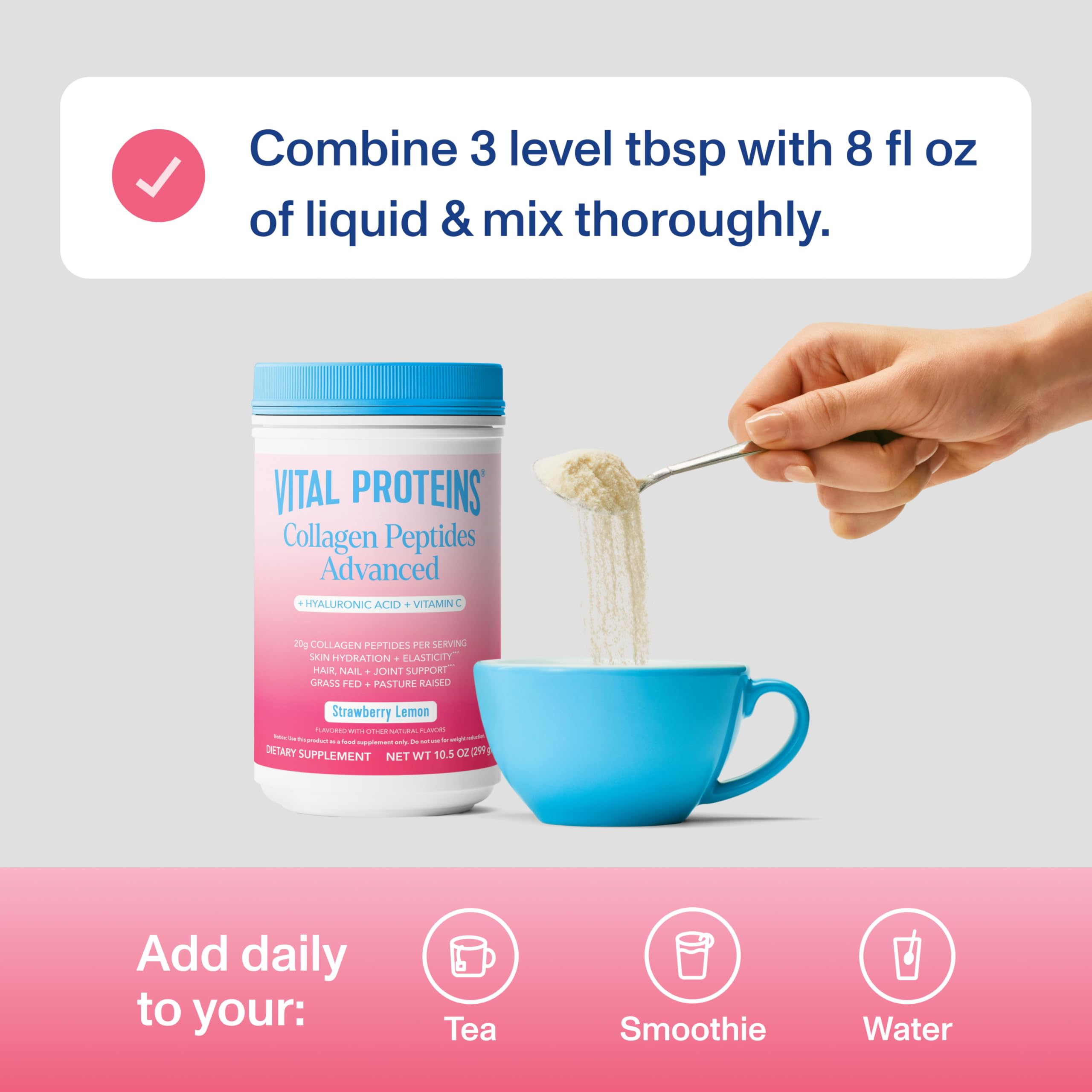 Vital Proteins Collagen Peptides Advanced grass-fed origin imagery indicates pasture-raised sourcing.