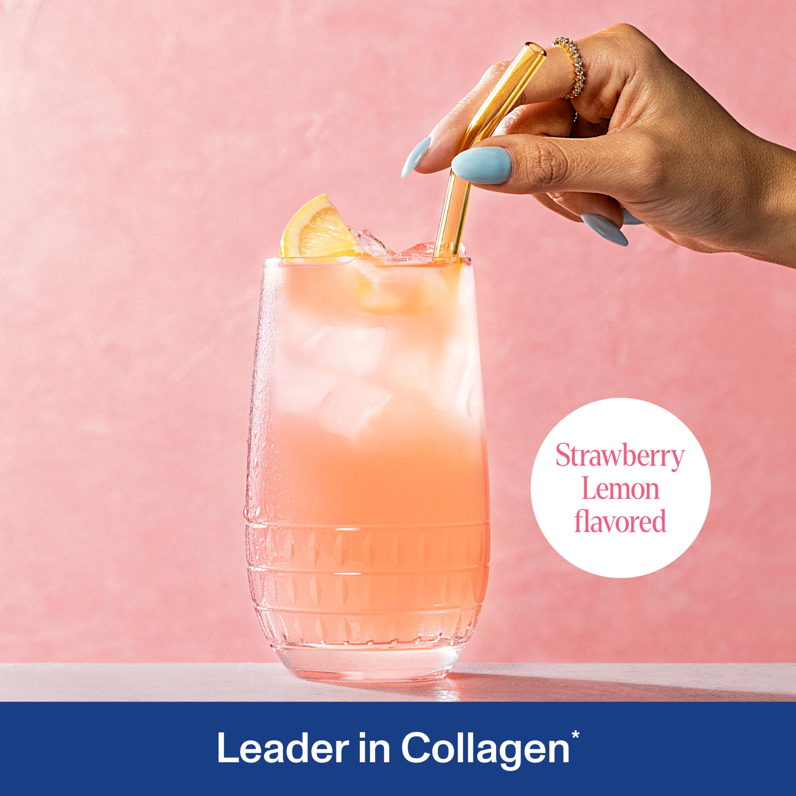Label close-up shows 20g collagen peptides per serving and vitamin C.