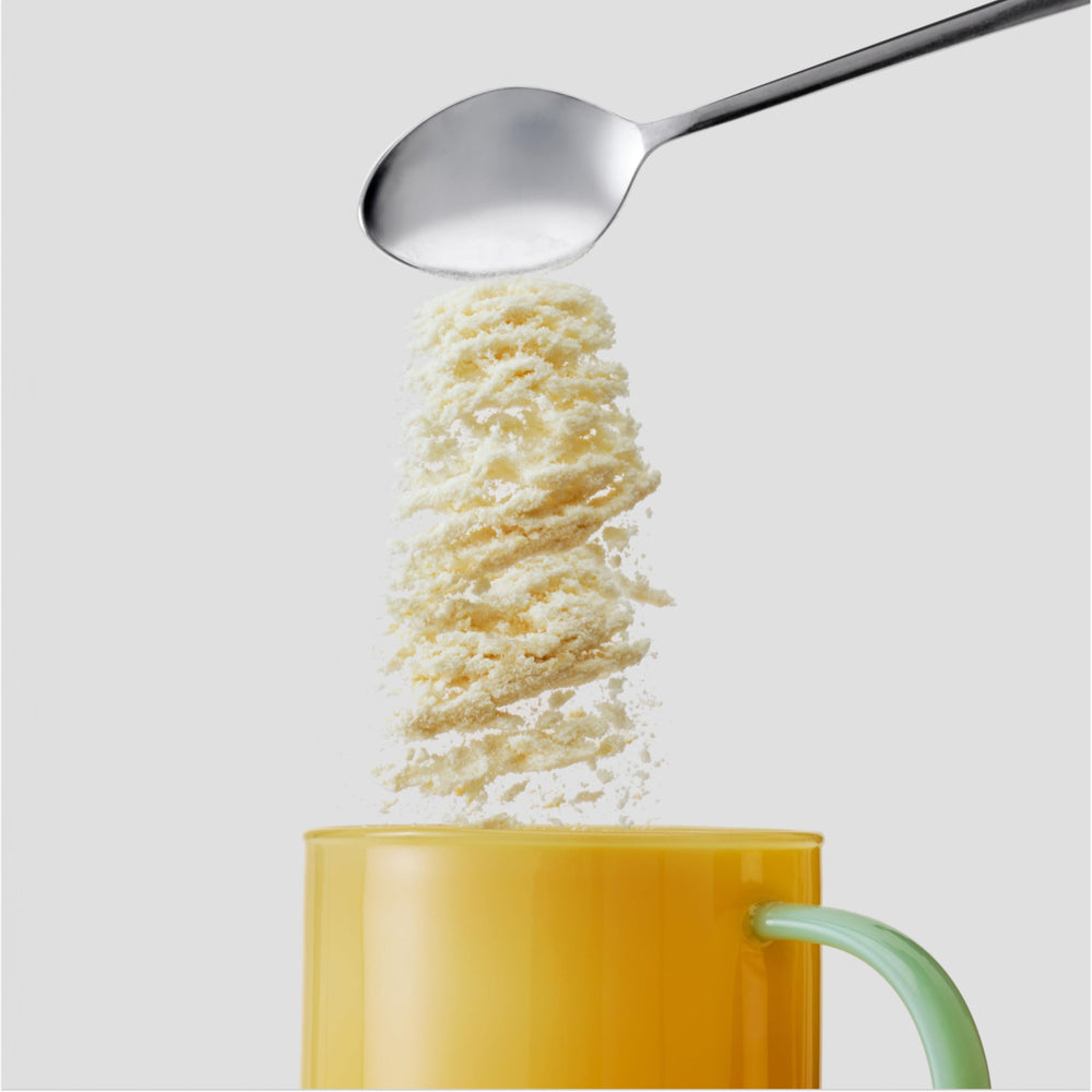 Vital Proteins vanilla collagen powder blends into protein shakes for a smooth texture.
