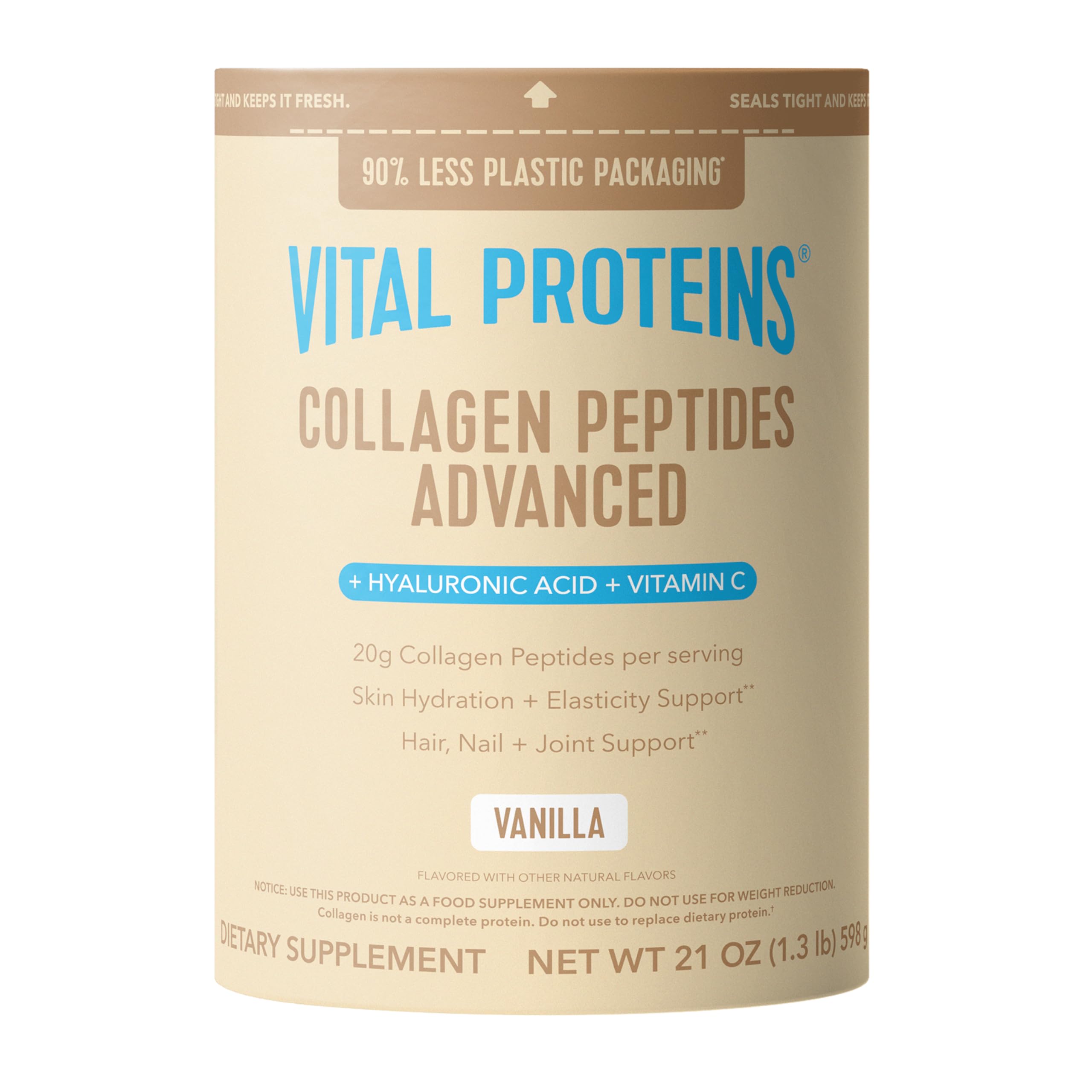 Vital Proteins Collagen Peptides Advanced vanilla jar, supports daily skin and joint wellness.