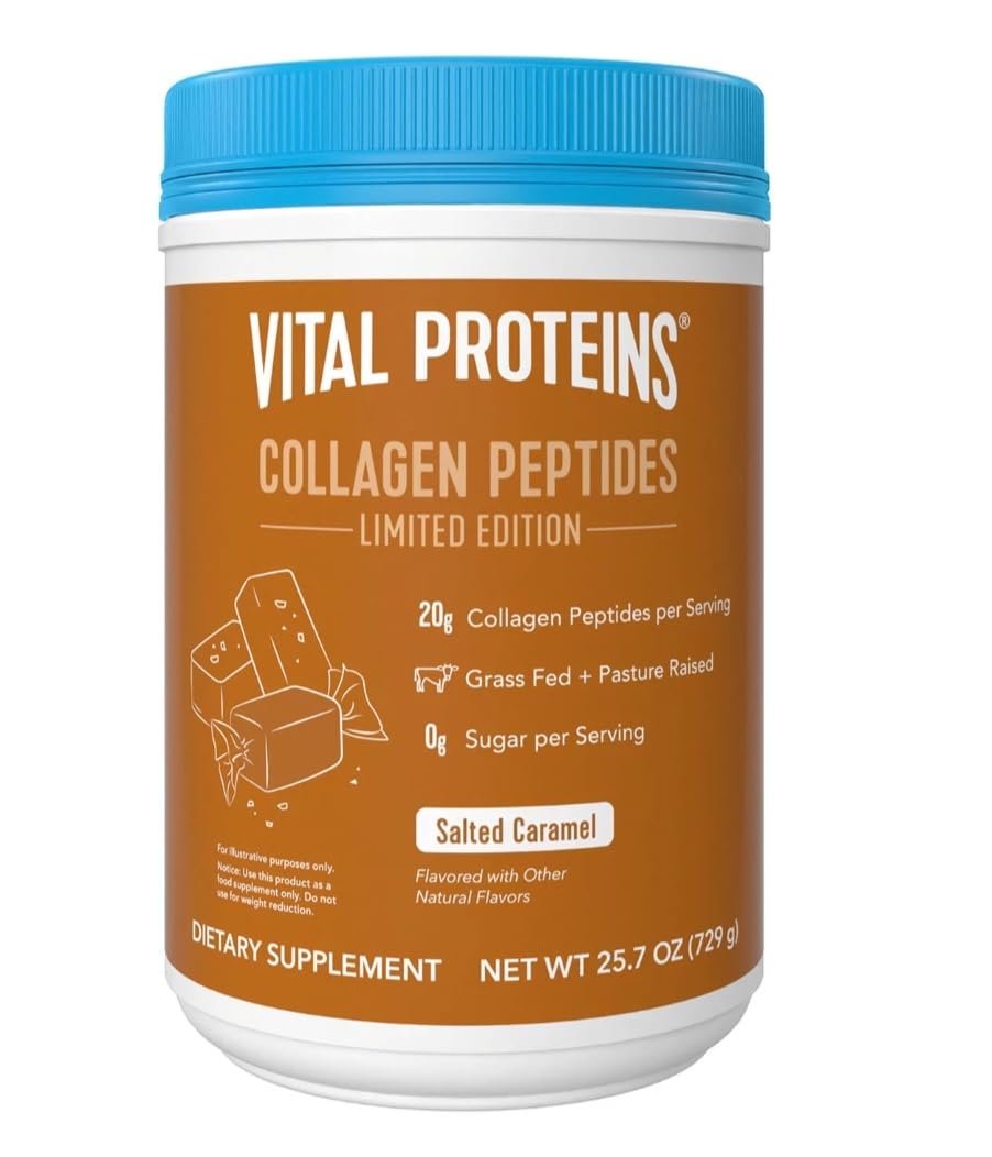 Vital Proteins Collagen Peptides Salted Caramel bottle supports joints and skin