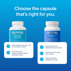 Vital Proteins capsules for daily routine shown beside water indicate easy use