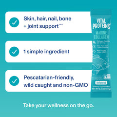 Vital Proteins Marine Collagen box front – compact packaging for travel-friendly supplementation