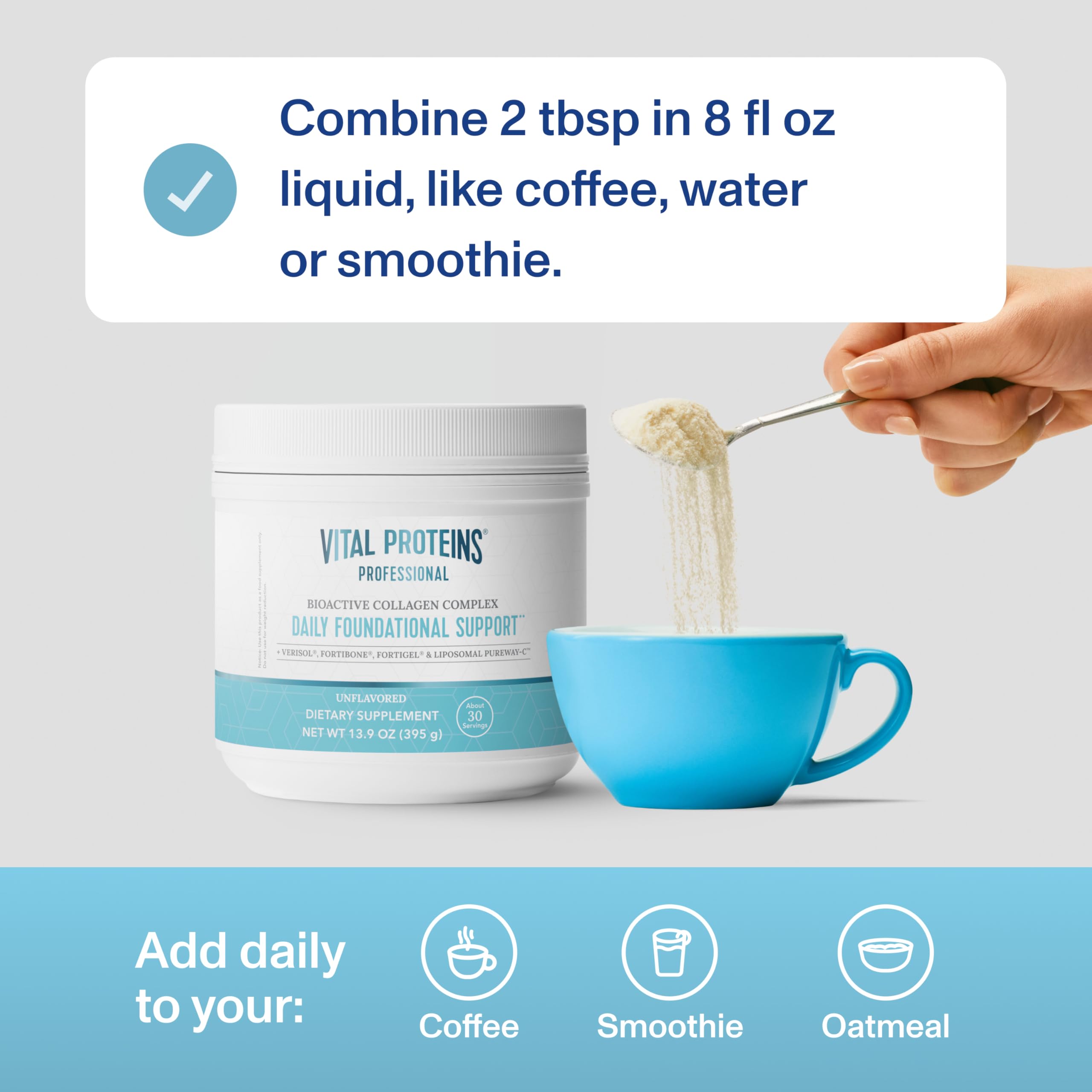 Vital Proteins Professional Daily Foundational close-up of powder texture indicating purity and mixability.