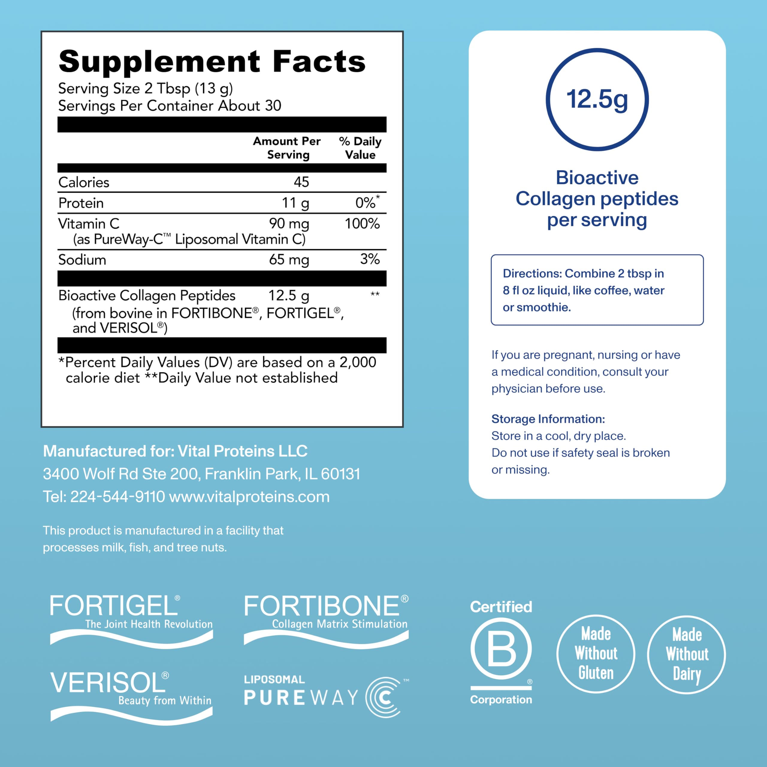 Vital Proteins Professional Daily Foundational powder beside water for quick blending and hydration.